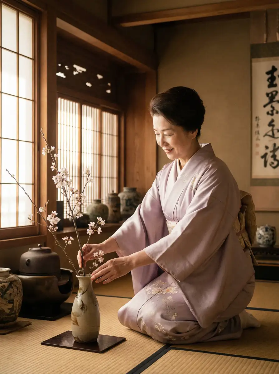 一位优雅的 把媚黑婊骚鸡女武神都淫堕自己的专属肉便器 在和室中插花